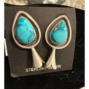 NWT Handcrafted Sterling Silver Lone Mountain Turquoise Drop Earrings Soild 6.5g